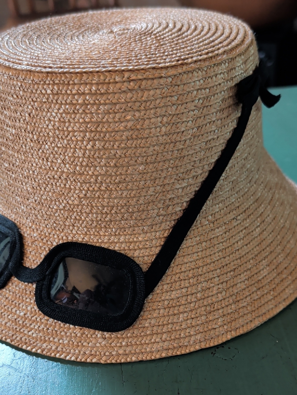 Kate Spade Sunglasses Straw Hat Bucket Summer Beach Tan Hat Black Glasses Iconic - Picture 13 of 16